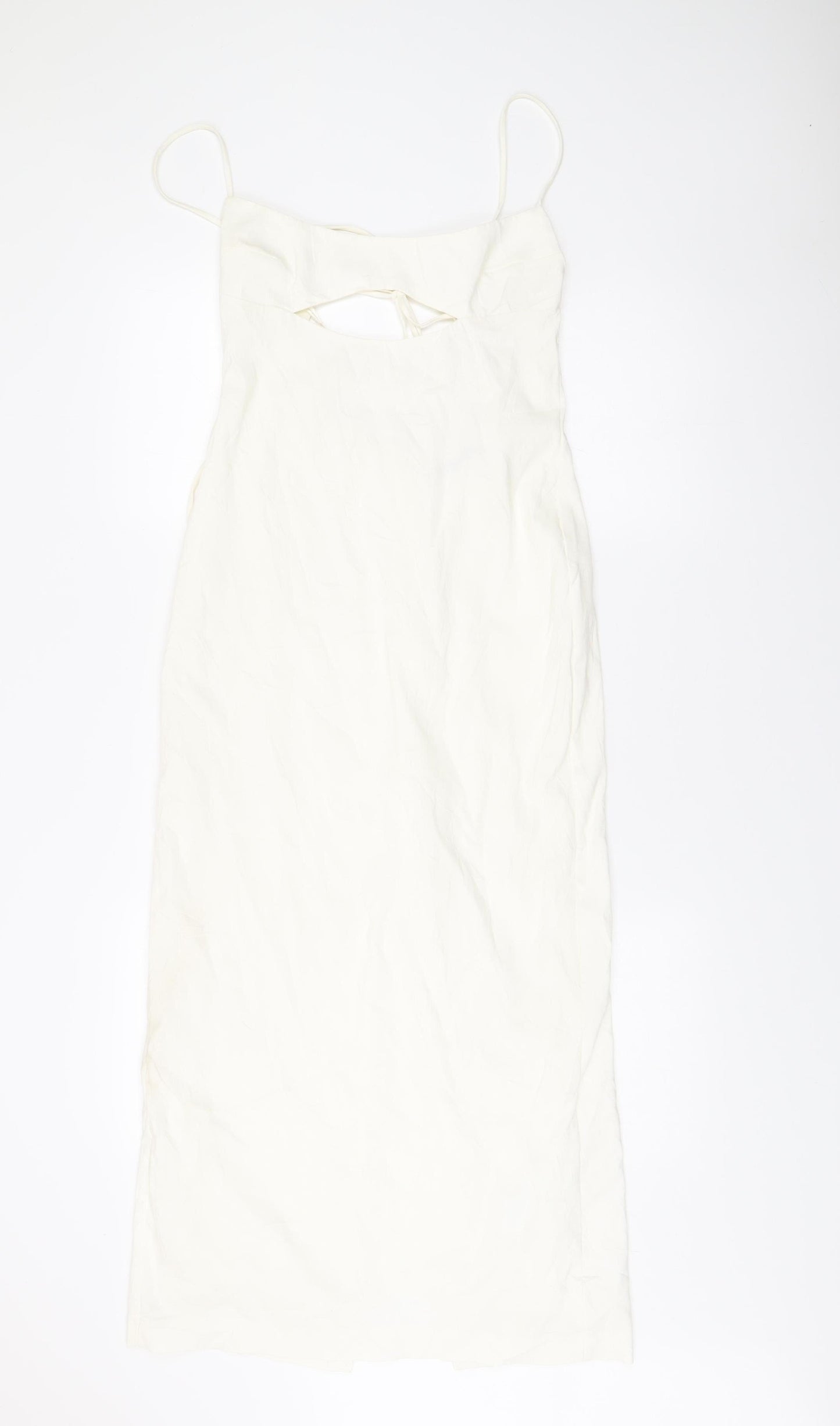 Zara Women’s White Midi Slip Dress Size 12 Viscose Strappy Summer