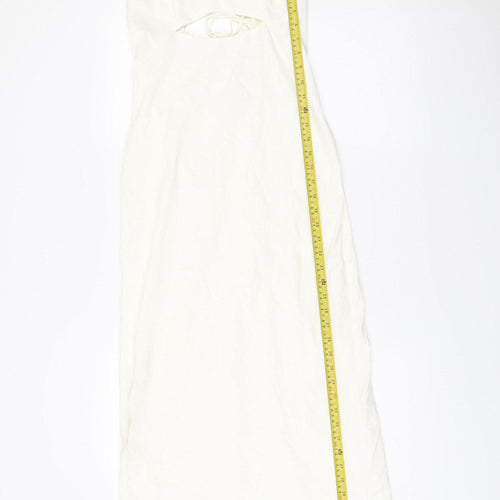 Zara Women’s White Midi Slip Dress Size 12 Viscose Strappy Summer