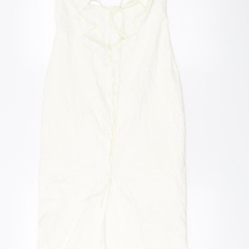 Zara Women’s White Midi Slip Dress Size 12 Viscose Strappy Summer
