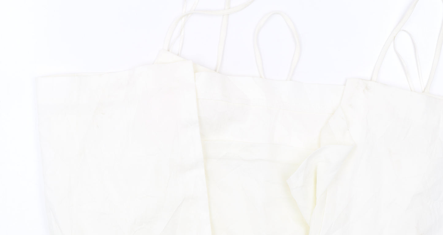 Zara Women’s White Midi Slip Dress Size 12 Viscose Strappy Summer