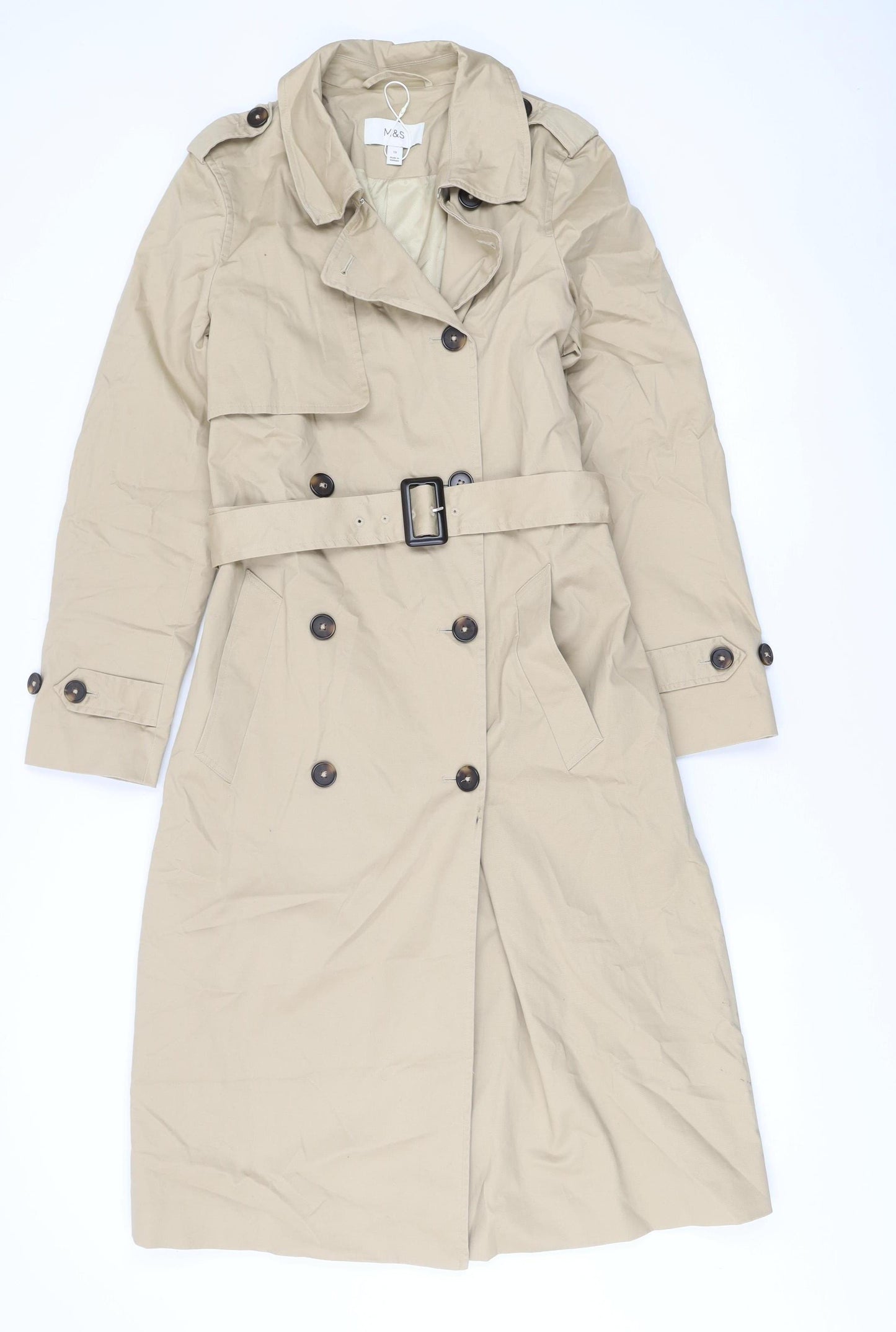 Marks and Spencer Womens Beige Size 10 Trench Coat Belted Long Jacket