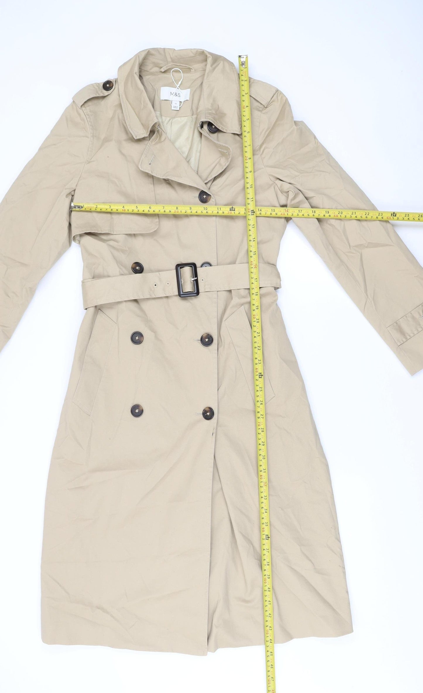 Marks and Spencer Womens Beige Size 10 Trench Coat Belted Long Jacket