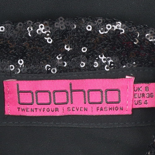 Boohoo Womens Black Sequin Sheer Long Sleeve Button-Up Blouse Size 8