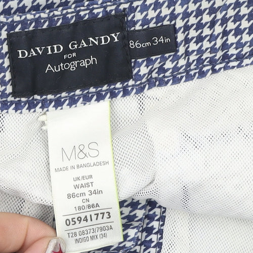 Marks and Spencer Men’s Blue Houndstooth Swim Shorts Size 34 David Gandy