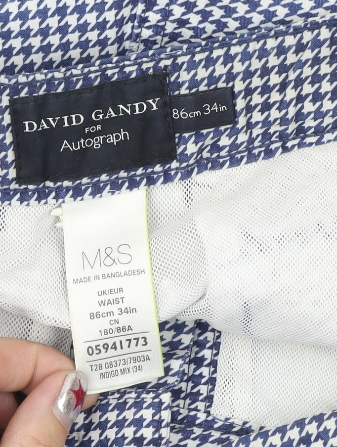Marks and Spencer Men’s Blue Houndstooth Swim Shorts Size 34 David Gandy