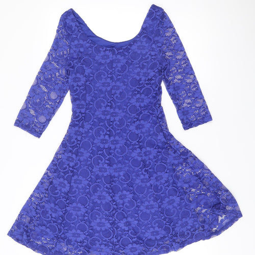 New Look Women’s Blue Lace A-Line Party Dress Size 10