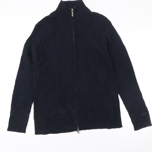 Gant Men’s Black Cotton Zip Knit Jacket Size M Stand Collar