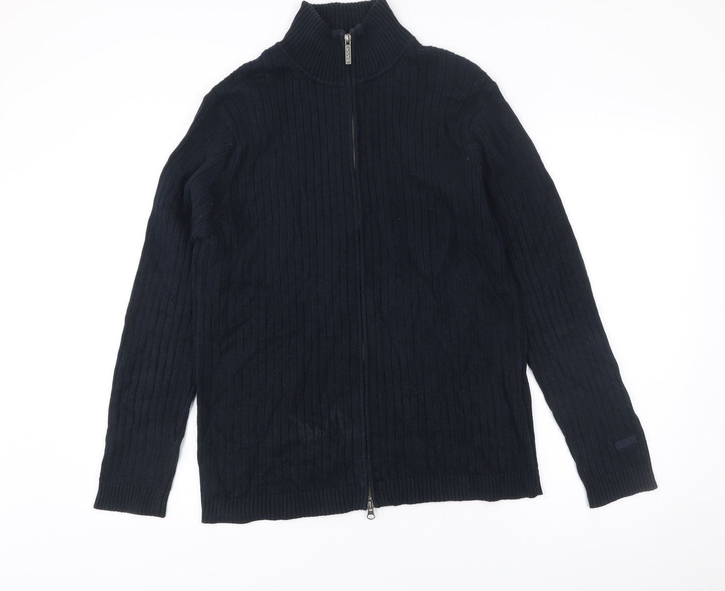 Gant Men’s Black Cotton Zip Knit Jacket Size M Stand Collar