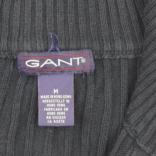 Gant Men’s Black Cotton Zip Knit Jacket Size M Stand Collar