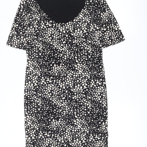 H&M Women Black Animal Print Bodycon Dress Size 12 Short Sleeve