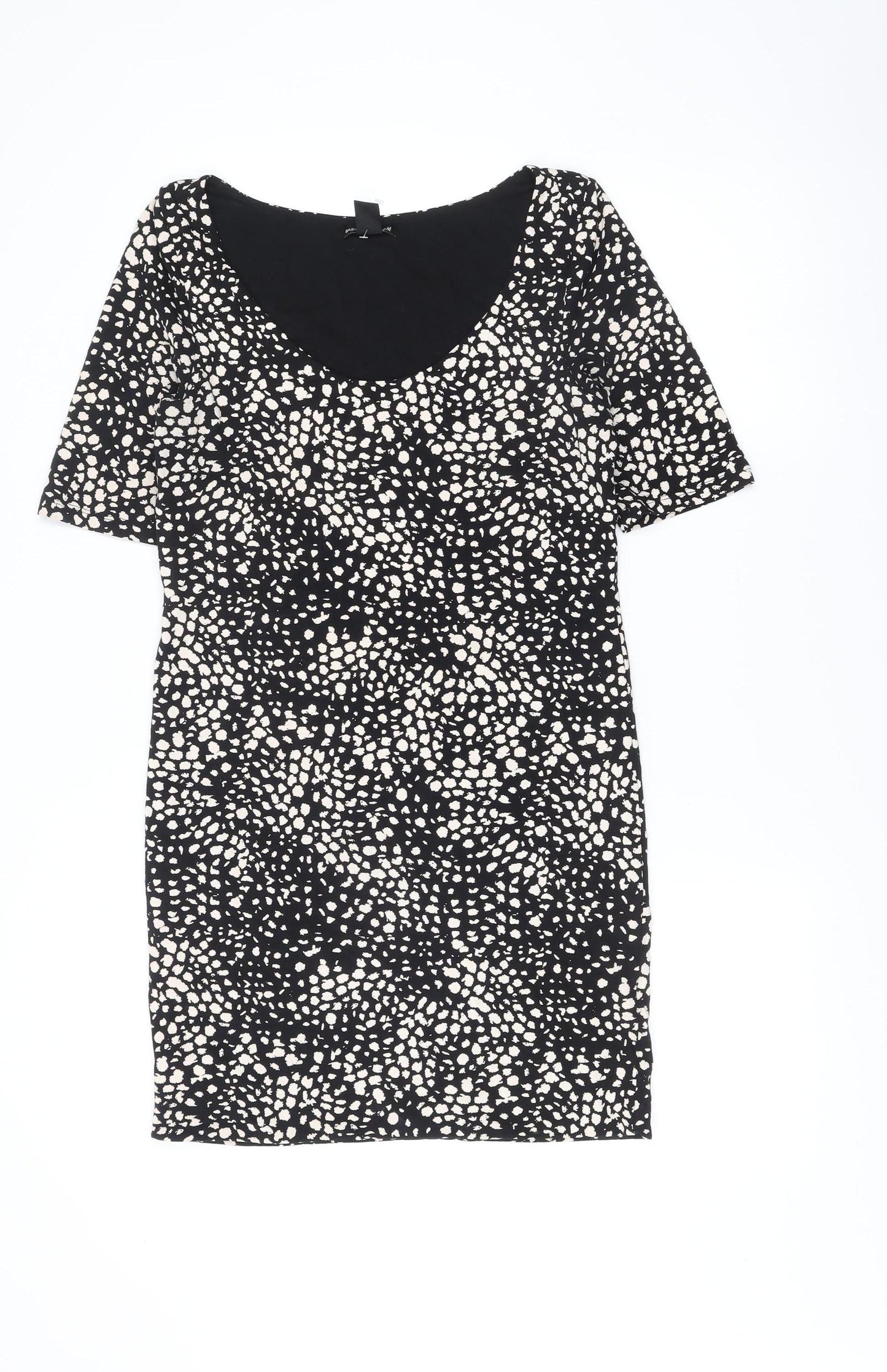 H&M Women Black Animal Print Bodycon Dress Size 12 Short Sleeve