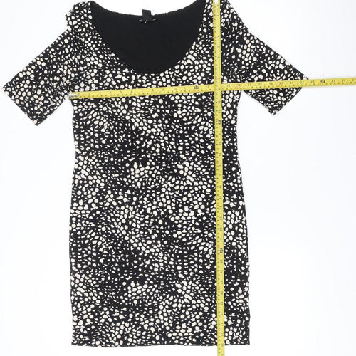 H&M Women Black Animal Print Bodycon Dress Size 12 Short Sleeve