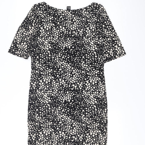 H&M Women Black Animal Print Bodycon Dress Size 12 Short Sleeve