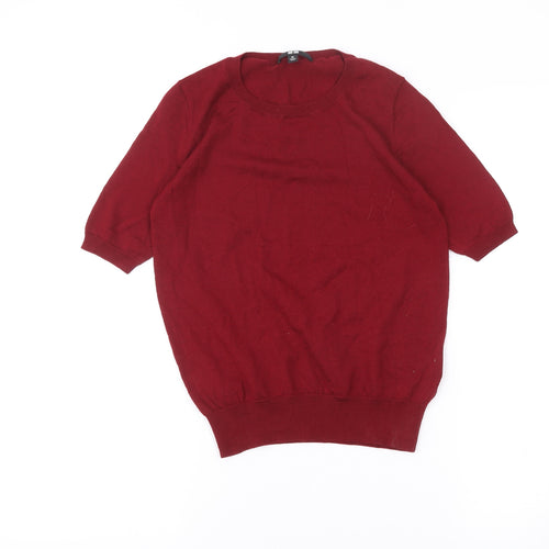UNIQLO Womens Red XS Wool Crew Neck Short Sleeve Knit Top