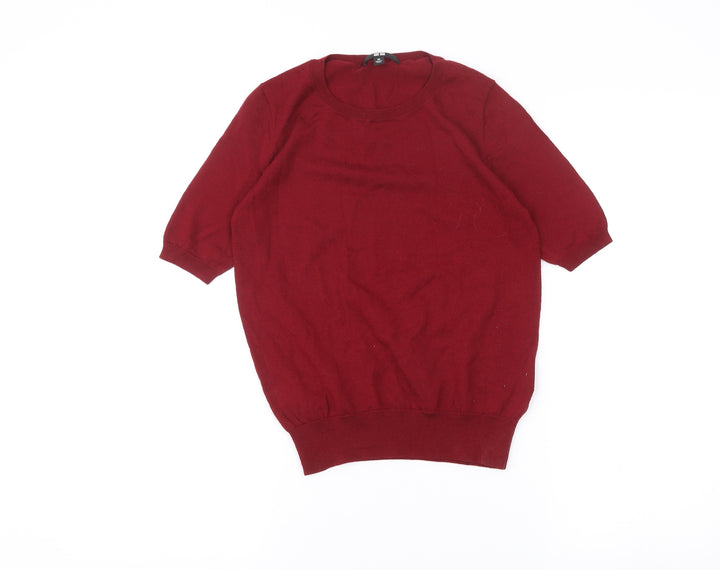 UNIQLO Womens Red XS Wool Crew Neck Short Sleeve Knit Top
