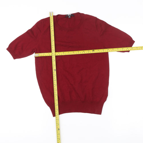 UNIQLO Womens Red XS Wool Crew Neck Short Sleeve Knit Top