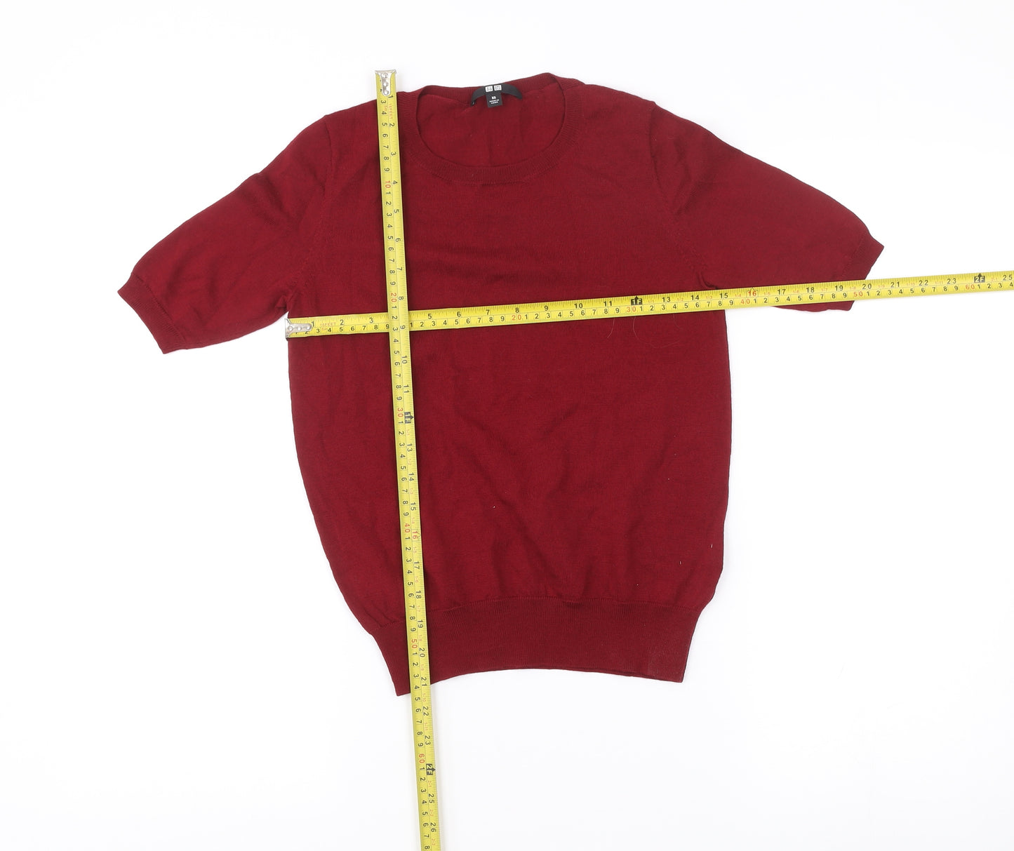 UNIQLO Womens Red XS Wool Crew Neck Short Sleeve Knit Top