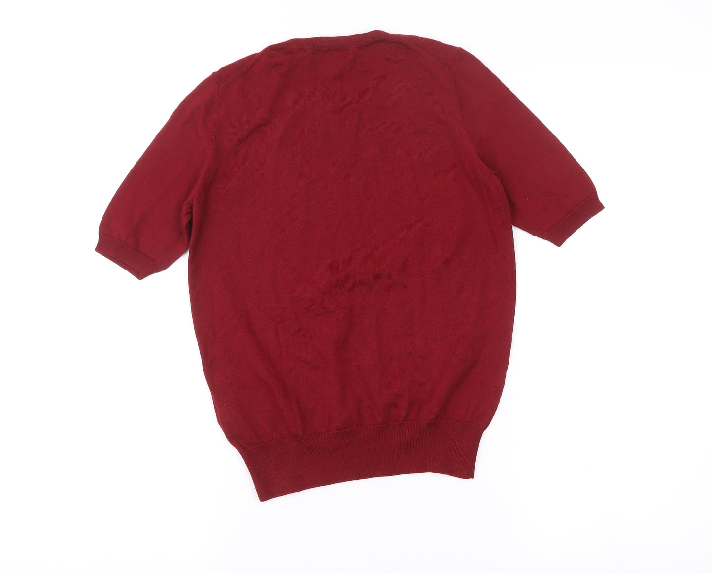 UNIQLO Womens Red XS Wool Crew Neck Short Sleeve Knit Top