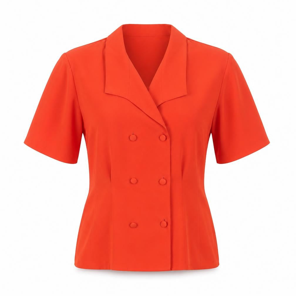 Front view of Marks & Spencer Women’s Orange Blouse, size UK 10, Short Sleeve Collared