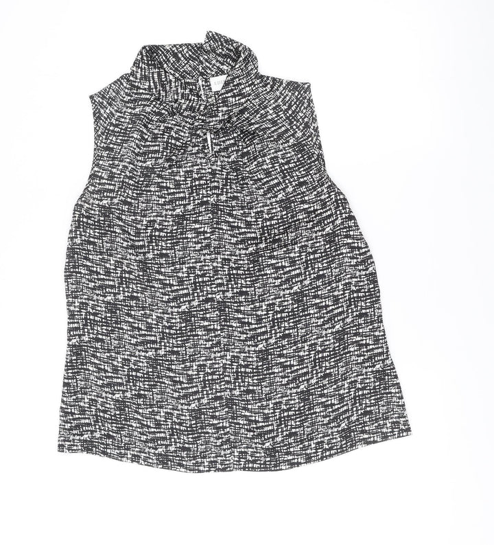 Edina Ronay Womens Black White Geometric Sleeveless Blouse Size 16