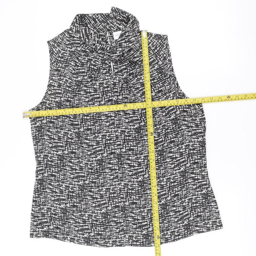 Edina Ronay Womens Black White Geometric Sleeveless Blouse Size 16