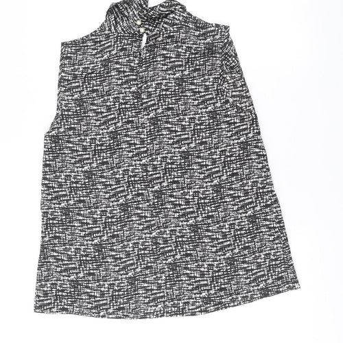 Edina Ronay Womens Black White Geometric Sleeveless Blouse Size 16