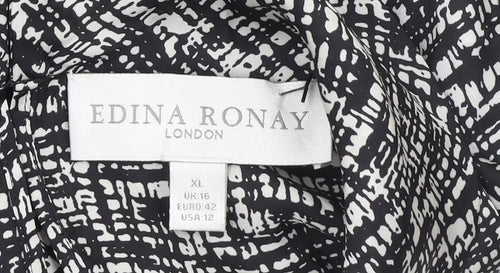 Edina Ronay Womens Black White Geometric Sleeveless Blouse Size 16