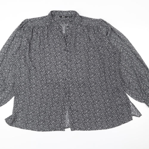 Uniqlo Women’s Black Floral Tunic Blouse Size M Long Sleeve Chiffon