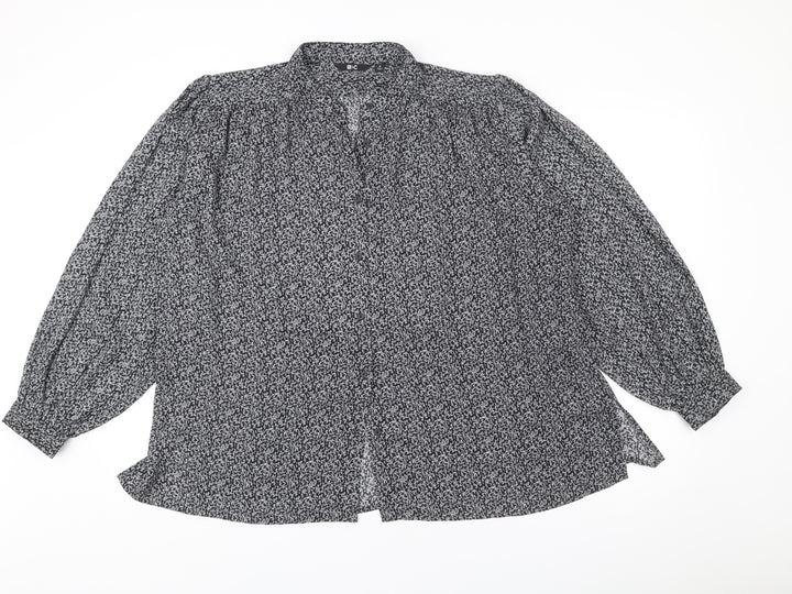 Uniqlo Women’s Black Floral Tunic Blouse Size M Long Sleeve Chiffon