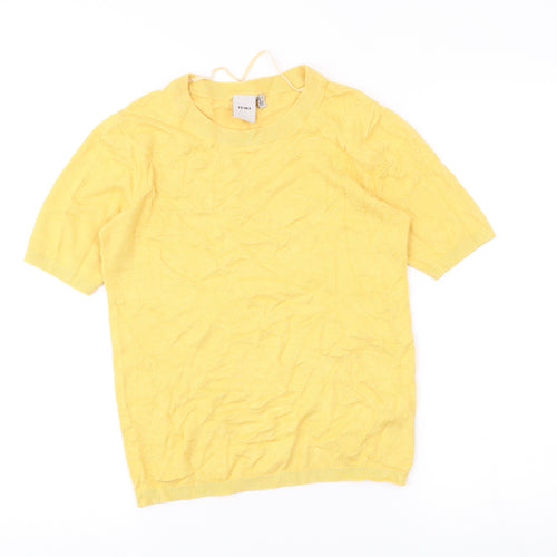 ICHI Womens Yellow Knit Short Sleeve T-Shirt Size S