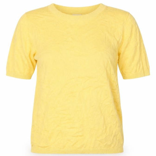 ICHI Womens Yellow Knit Short Sleeve T-Shirt Size S