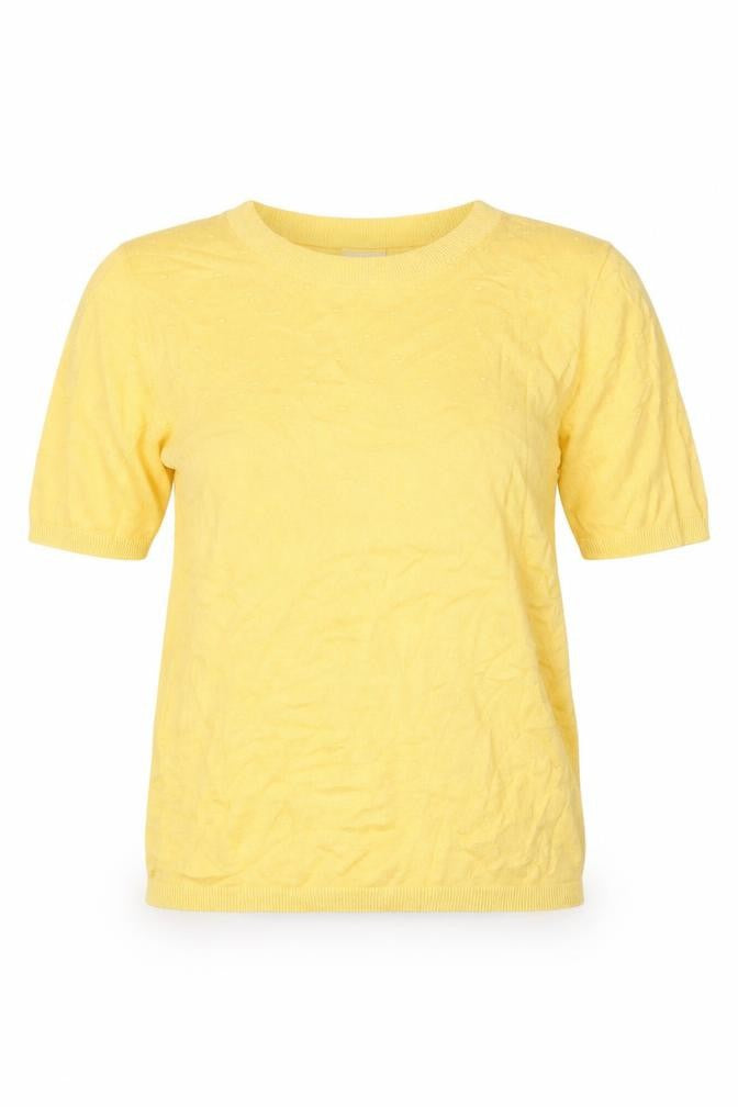 ICHI Womens Yellow Knit Short Sleeve T-Shirt Size S
