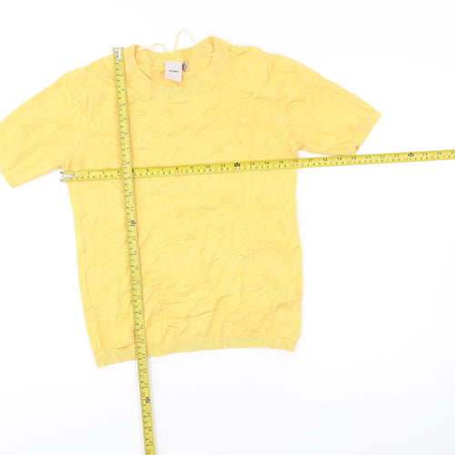 ICHI Womens Yellow Knit Short Sleeve T-Shirt Size S