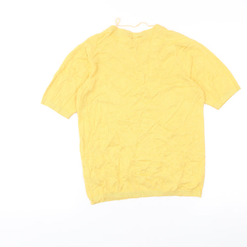 ICHI Womens Yellow Knit Short Sleeve T-Shirt Size S