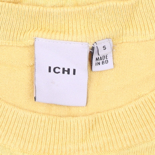 ICHI Womens Yellow Knit Short Sleeve T-Shirt Size S