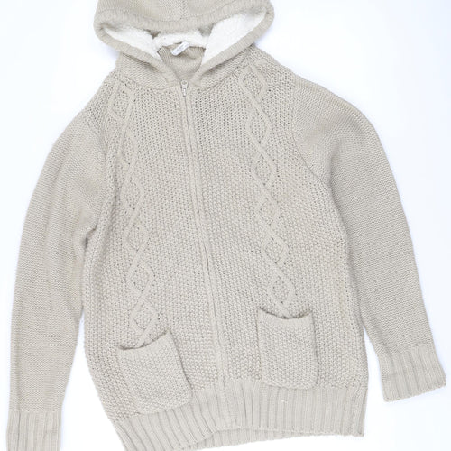 Cotton Traders Men’s Beige Knit Hooded Full Zip Jacket Size L 42in