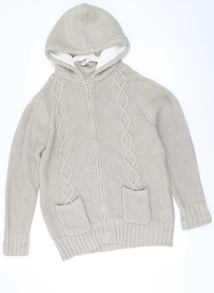 Cotton Traders Men’s Beige Knit Hooded Full Zip Jacket Size L 42in