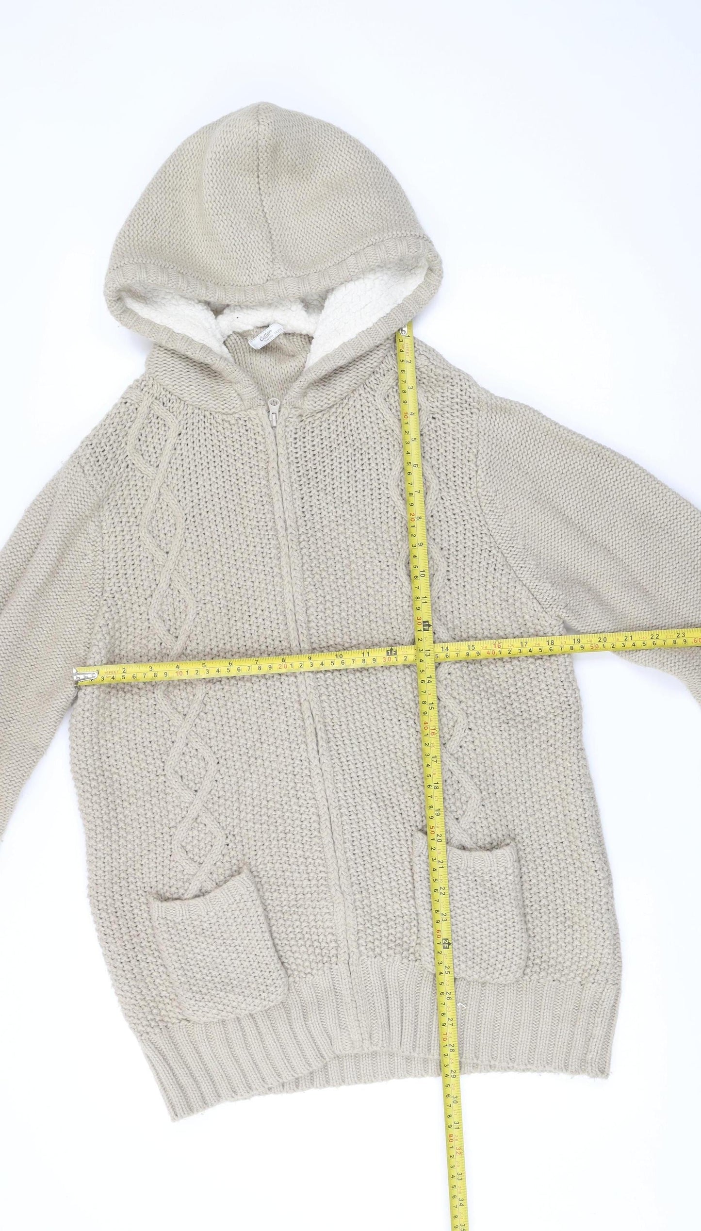 Cotton Traders Men’s Beige Knit Hooded Full Zip Jacket Size L 42in