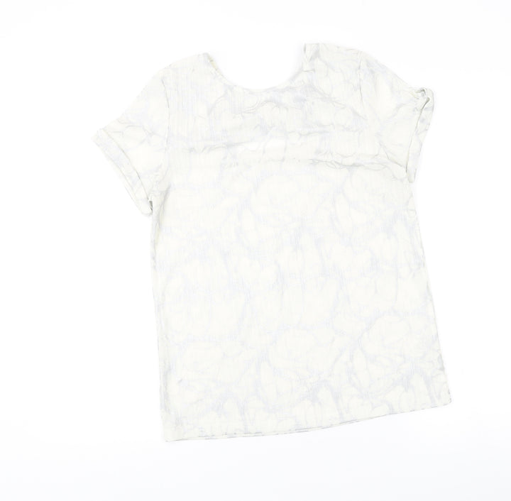 Klass Women’s Ivory Short Sleeve Scoop Neck Bow Blouse M