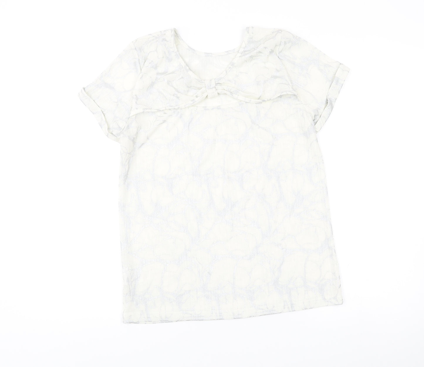 Klass Women’s Ivory Short Sleeve Scoop Neck Bow Blouse M