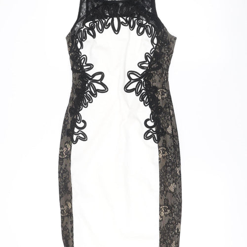 Lipsy Women’s Black White Lace Bodycon Dress Size 10 Sleeveless