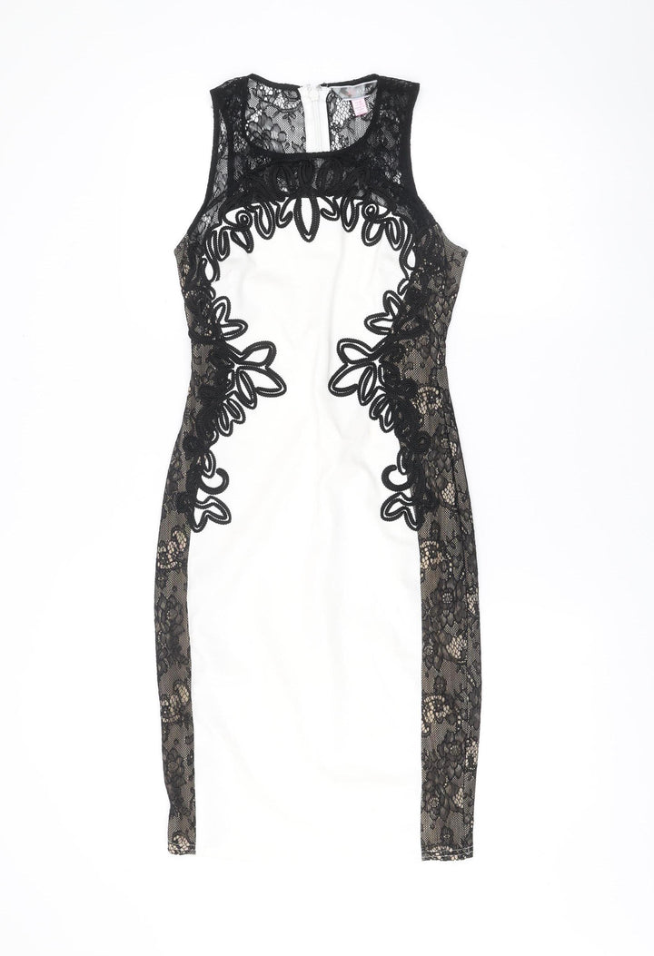 Lipsy Women’s Black White Lace Bodycon Dress Size 10 Sleeveless