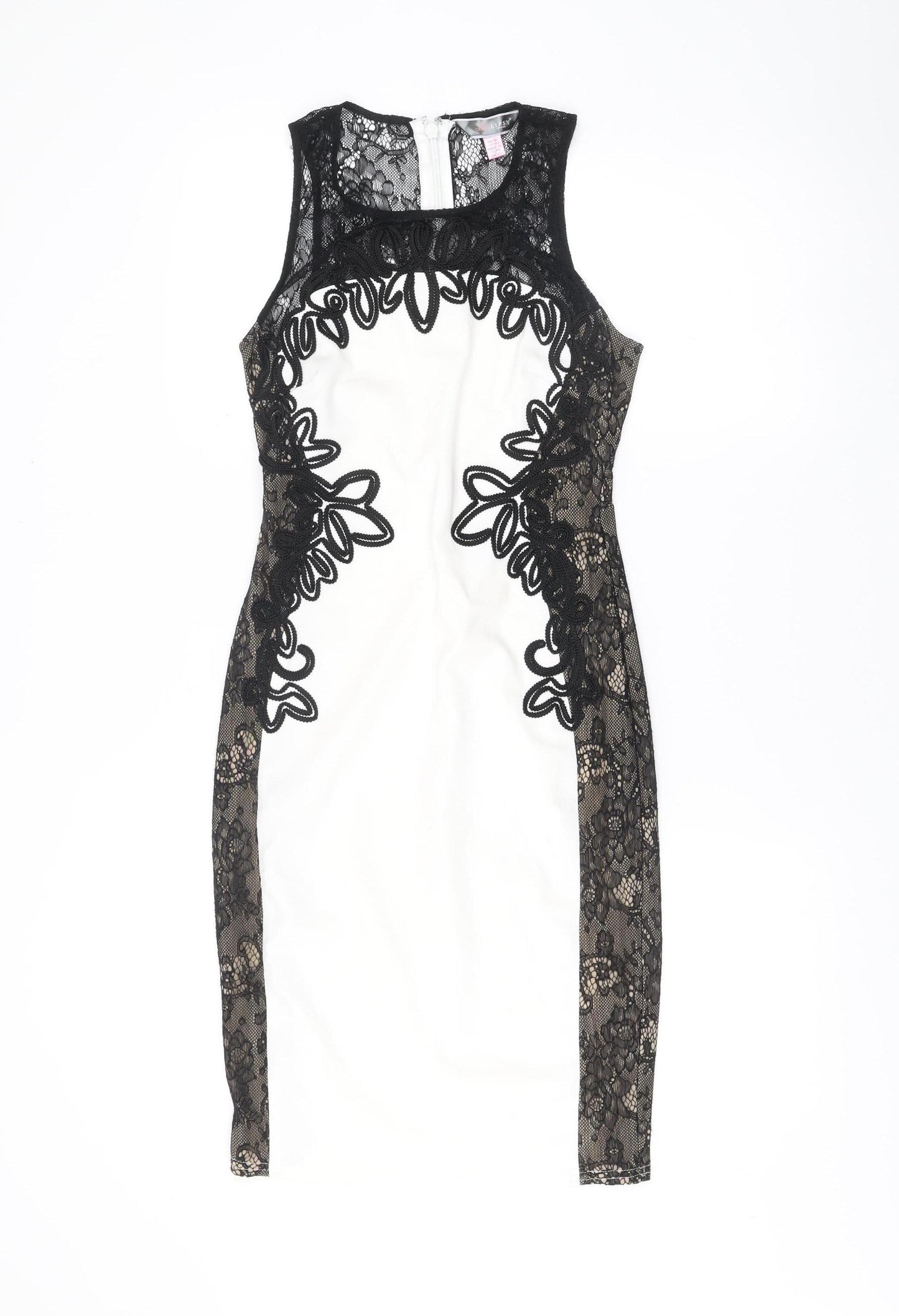 Lipsy Women’s Black White Lace Bodycon Dress Size 10 Sleeveless