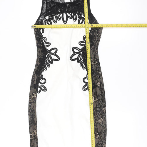 Lipsy Women’s Black White Lace Bodycon Dress Size 10 Sleeveless