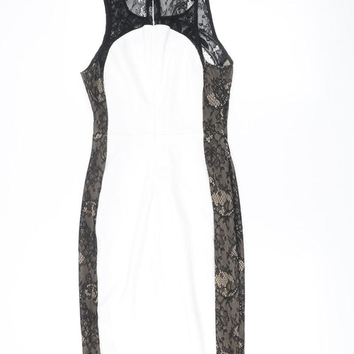 Lipsy Women’s Black White Lace Bodycon Dress Size 10 Sleeveless