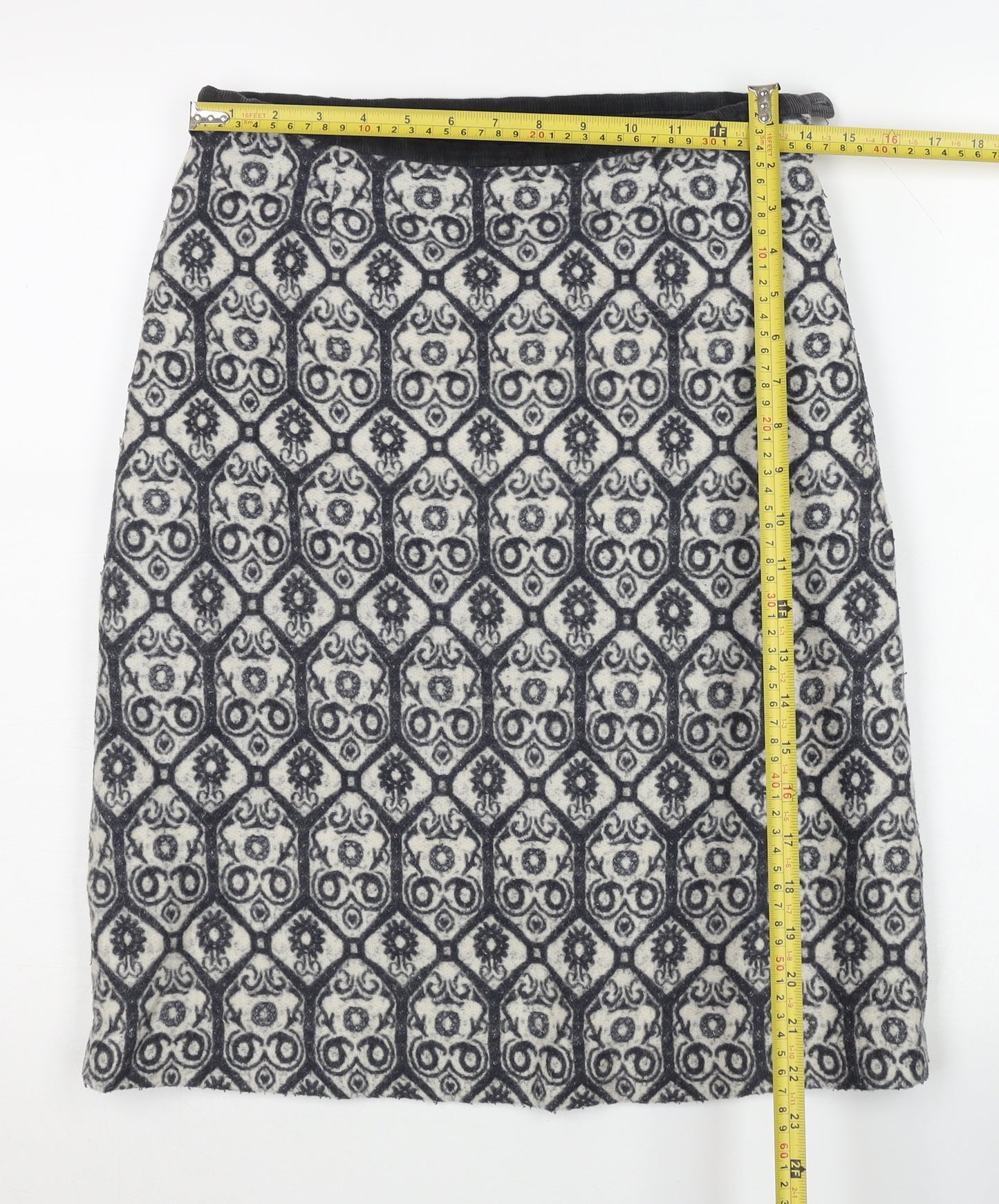 Laura Ashley Women’s Black Geometric Wool Mix Pencil Skirt UK 8