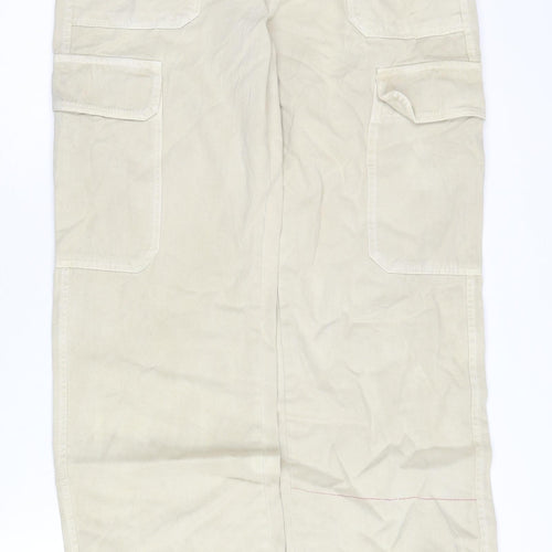 Zara Women Beige Cargo Trousers Size 8 Cotton Utility Pants