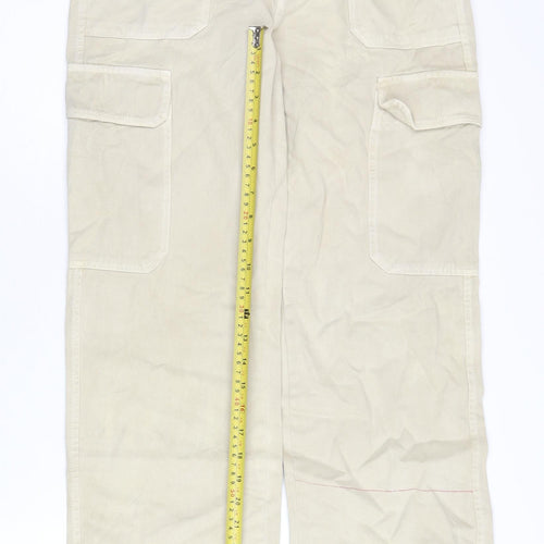 Zara Women Beige Cargo Trousers Size 8 Cotton Utility Pants