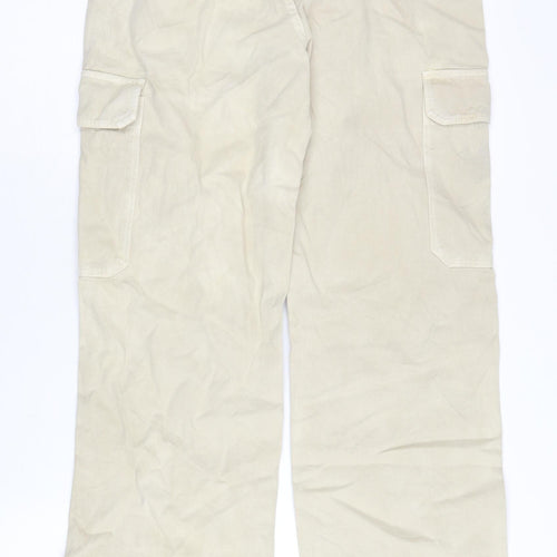 Zara Women Beige Cargo Trousers Size 8 Cotton Utility Pants