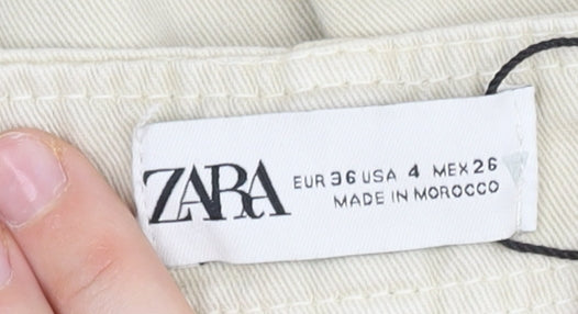 Zara Women Beige Cargo Trousers Size 8 Cotton Utility Pants